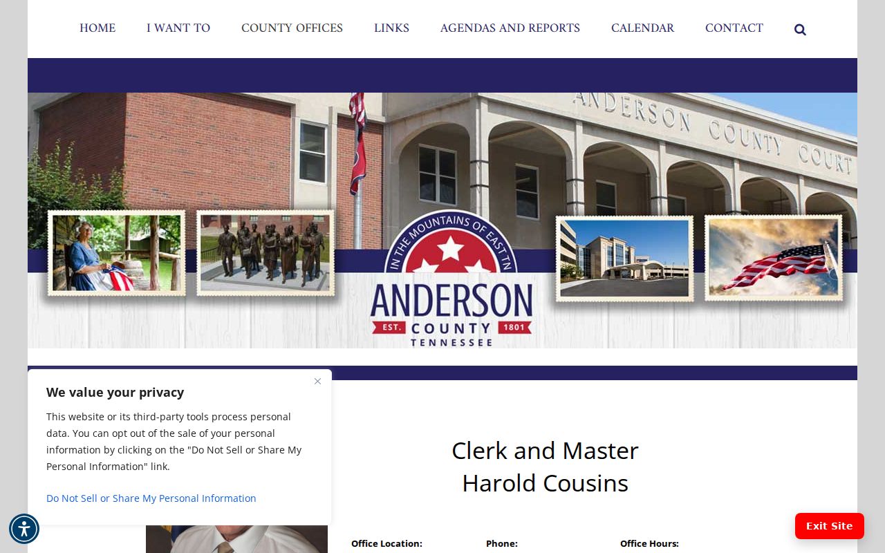 Clinton criminal records Anderson County Clerk and Master office source