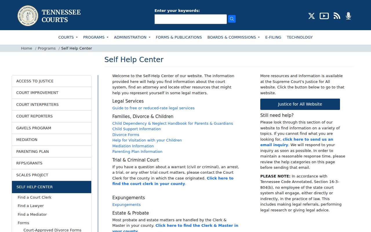 Tennessee court self-help resource for Anderson County court case records