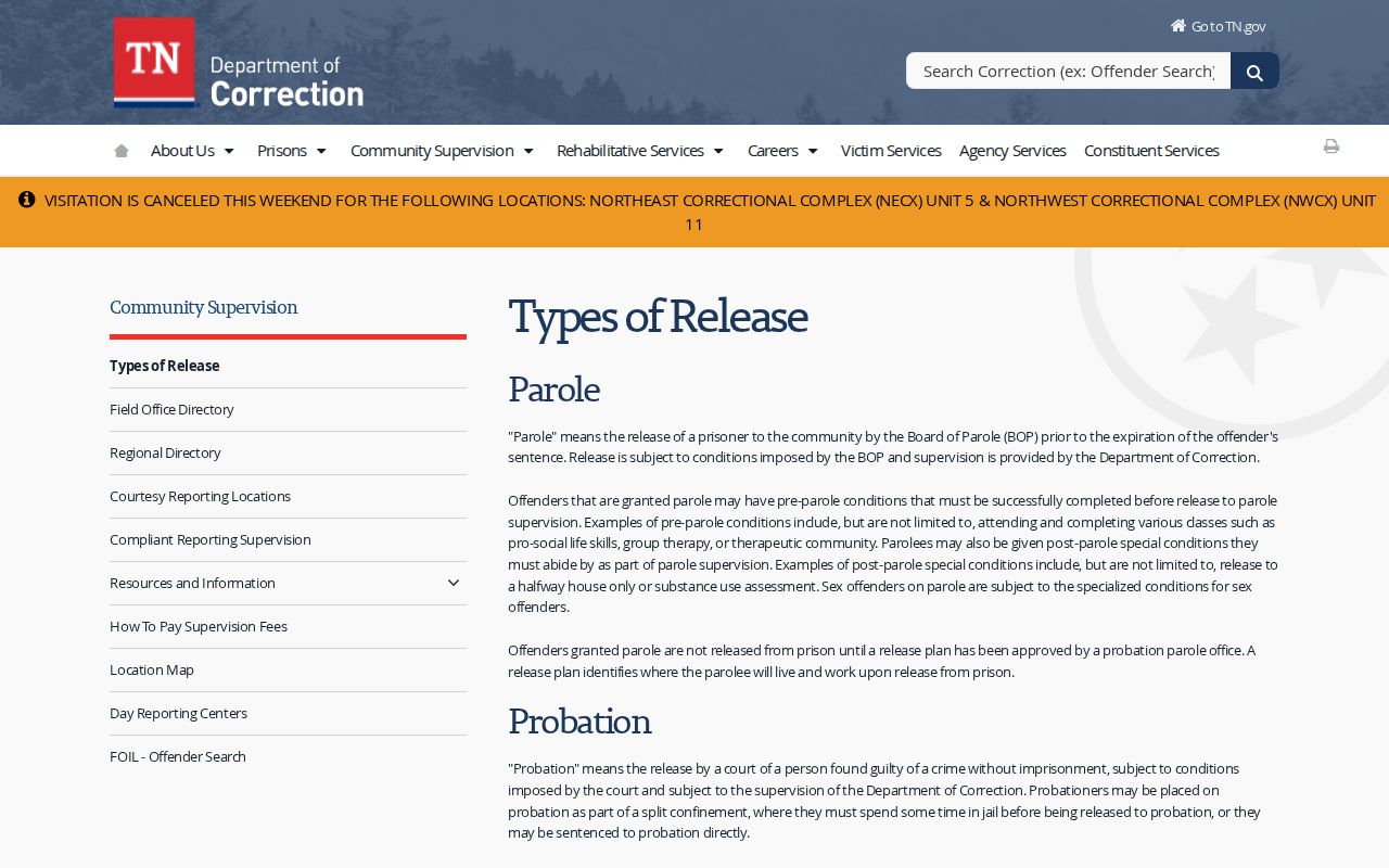 Rocky Top criminal record terms for Tennessee supervised release