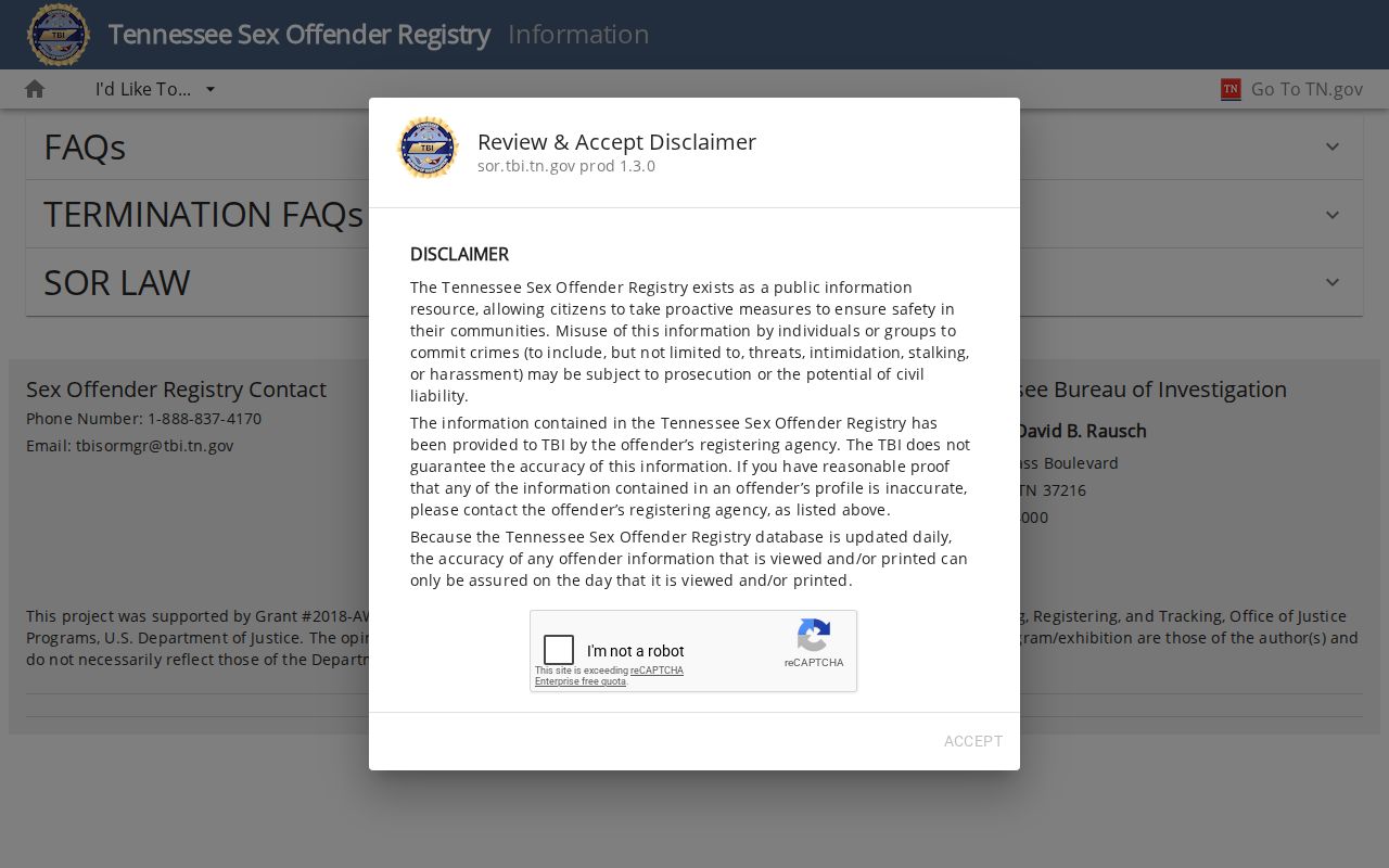 Anderson County sex offender registry information from TBI