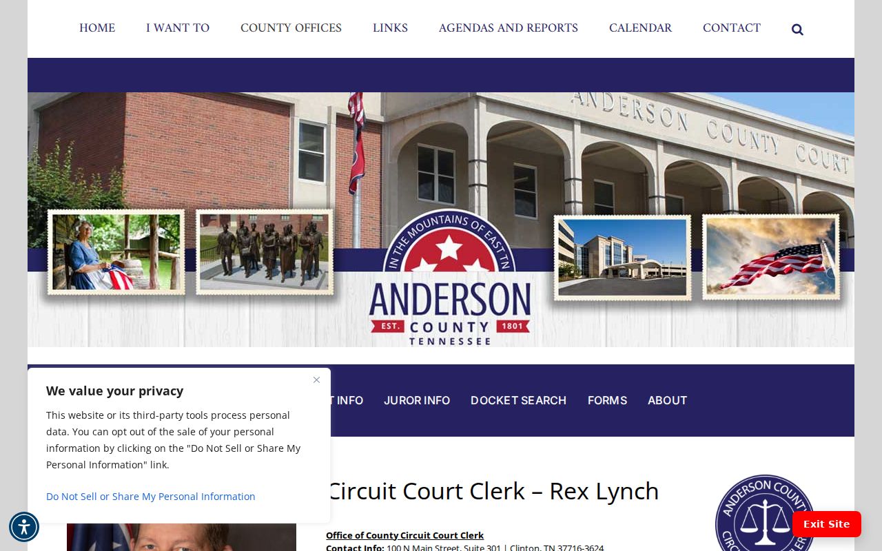 Anderson County criminal records Circuit Court Clerk contacts