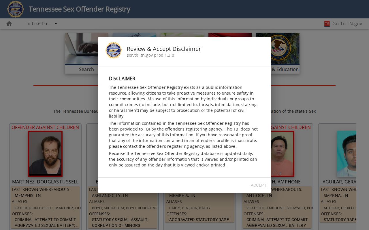 TBI Anderson County sex offender criminal record search